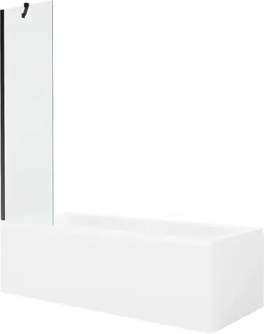 Sprchové dvere MEXEN/S - Cubik obdĺžniková vaňa 150 x 70 cm s panelom + vaňová zástena 50, transparent, čierna 550315070X9505000070