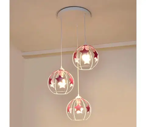 Svietidlá  Detský luster na lanku STARS 3xE27/15W/230V ružová/biela W-KD 1385/3 WT+PK