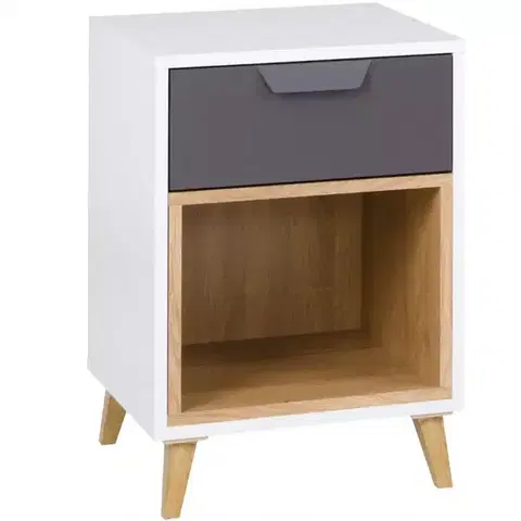 Nábytok do spálne Nočný stolík Joker 11 Biely/Grafit/Šedá/Dub Lefkas
