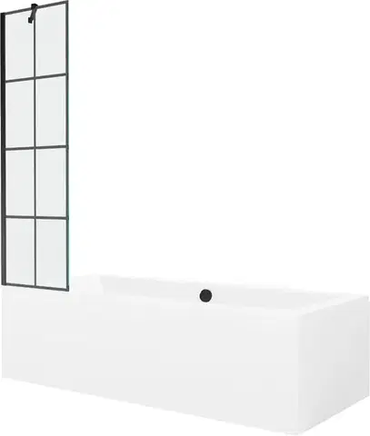 Sprchové dvere MEXEN/S - Cube obdĺžniková vaňa 170 x 80 cm s panelom + vaňová zástena 50, čierna vzor 550517080X9505007077