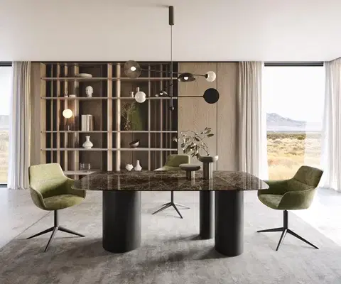 Jedálenské stoly DELIFE Jedálenský stôl Edge oválny 200x100 keramika Laminam® Emperador Extra Lucidato tmavohnedá Troa kov čierna