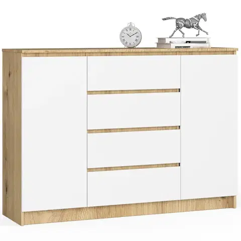 Komody a skrinky Vysoká komoda KLAUS140, dub Artisan / biely