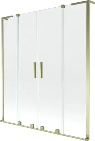 Sprchové dvere MEXEN/S - Velar L Duo dvojkrídlová posuvná vaňová zástena 160 x 150, transparent, zlatá 896-160-003-02-50