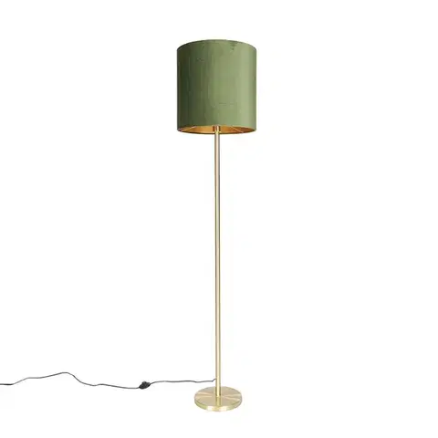 Stojace lampy Botanická stojaca lampa mosadz s zeleným tienidlom 40 cm - Simplo