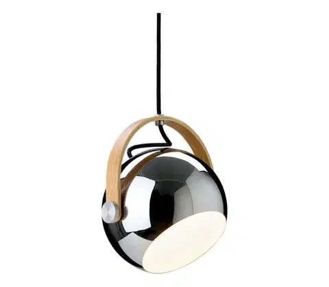 Svietidlá Halo Design 734443 - Závesný luster na lanku DC 1xE27/40W/230V priemer 18 cm lesklý chróm/dub 734443