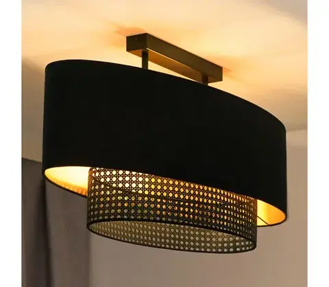 Svietidlá  - Prisadený luster DOUBLE OVAL RATTAN 2xE27/15W/230V čierna/ratan 604581