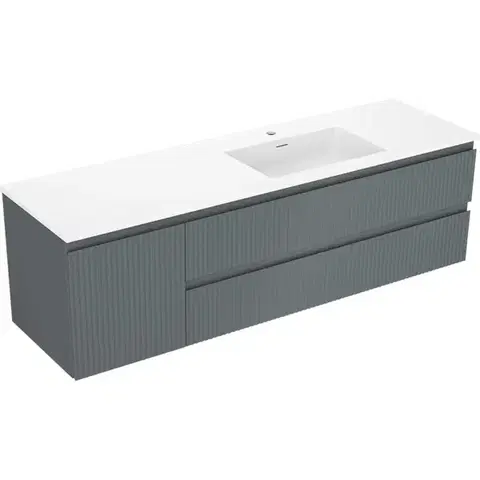 Kúpeľňový nábytok MEXEN/S - Rivel kúpeľňová skrinka 160 cm s umývadlom Otis pravá, 2S, 1D, reliéf, grafit/biela mat 91A23-16047-3-BBFFF66-W18P01