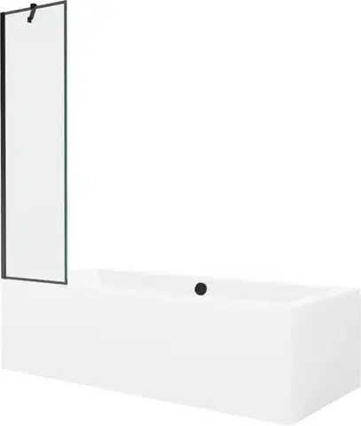 Sprchové dvere MEXEN/S - Cube obdĺžniková vaňa 180 x 80 cm s panelom + vaňová zástena 50, čierna vzor 550518080X9505007070