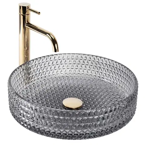 Umývadlá REA - Umývadlo na dosku Cristal Grey 39 nikl Ring REA-U8880
