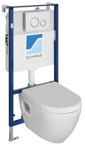 Záchody SAPHO - Závesné WC NERA s podomietkovou nádržkou a tlačidlom Schwab, biela NS952-SET5