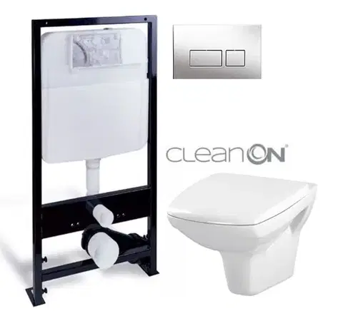 Záchody PRIM předstěnový instalační systém s chromovým tlačítkem 20/0041 + WC CERSANIT CLEANON CARINA + SEDADLO PRIM_20/0026 41 CA1