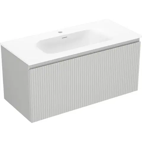 Kúpeľňový nábytok MEXEN/S - Rivel kúpeľňová skrinka 100 cm s umývadlom Vela, 1 šuplík, reliéf, sivá mat/biela mat 91A20-10047-1-BF62-W23M01