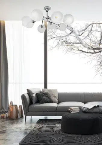 Stropná svetla Chrómová stropná lampa, biele tienidlo, 8x40W Raul