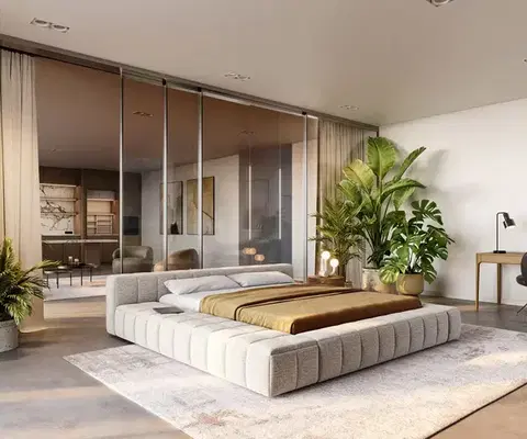 Čalúnené postele DELIFE Čalúnená posteľ Espazio 180x200 cm tkanina mäkká béžová
