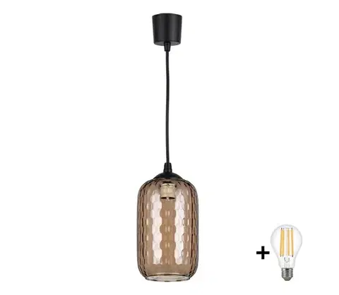 Svietidlá BRILAGI - LED luster na lanku R GLASS 1xE27/60W/230V pr. 14 cm čierna/dymová hnedá NSTK7702+TK6439A