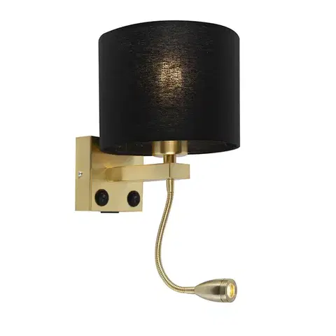 Lampy Art Deco nástenná lampa zlatá s USB a čiernym tienidlom - Brescia