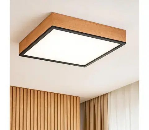 Svietidlá  Stropné svietidlo OAK SQUARE 4xE27/15W/230V 48x48 cm dub/čierna LD-PD-9.6/DĄB/CZARNY