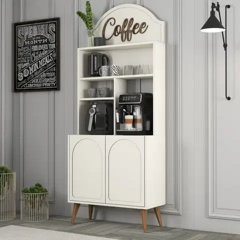 Kuchynské linky Coffee Bar Cabinet Lyon 80 - Cream, Walnut - POSLEDNÝ KUS