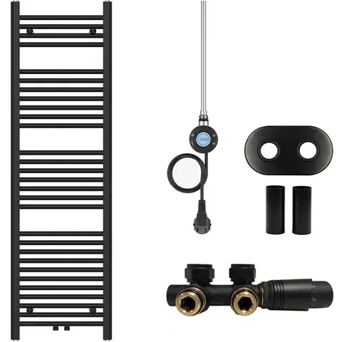 Doplnky do kúpeľne CERANO - Koupelnový radiátorový set Benito - kombinované vytápění, wifi tyč - středové připojení 50 mm - 300W - černá matná - 1500x450 mm CER-283449