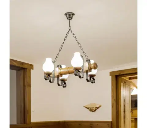 Svietidlá BRILAGI - Luster na reťazi RUSTIC 4xE14/40W/230V buk/orech EX-01027