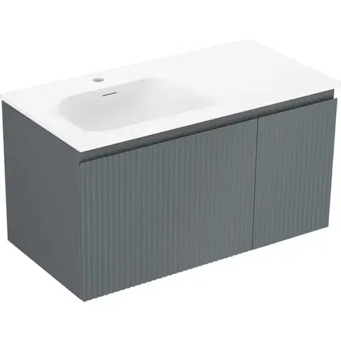 Kúpeľňový nábytok MEXEN/S - Rivel kúpeľňová skrinka 90 cm s umývadlom Vela ľavá, 1S, 1D, reliéf, grafit mat/biela mat 91A23-09047-3-BBFF66-W23L01