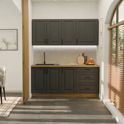 Modulový kuchynský nábytok Kuchynská linka Stilo Grafit/Artisan 180cm bez pracovnej dosky