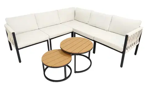 Záhradný nábytok KRETA záhradná rohová modulová sedacia súprava, béžová/teak