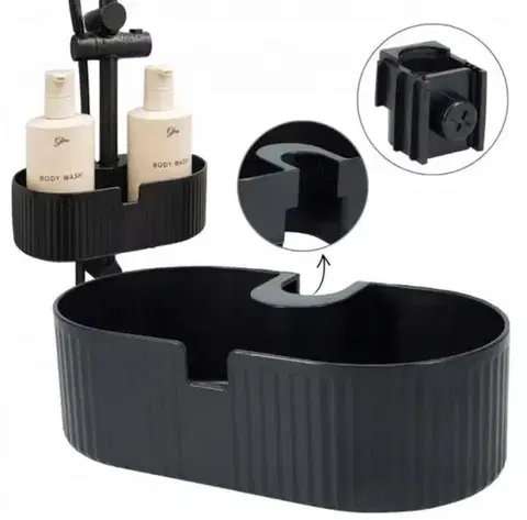 Súpravy kúpeľňových doplnkov Kinekus Organizér, polička do sprchy 24x13 cm plast čierna