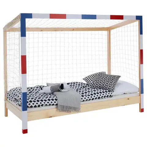 Postele KONDELA Futal montessori posteľ 90x200 cm prírodná / biela / modrá / červená