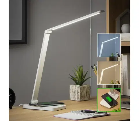 Lampy BRILAGI - LED stmievateľná dotyková stolná lampa s bezdrôtovým nabíjaním QI LED/7W/5V 3000/4000/6000K biela 004975
