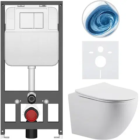 Záchody CERANO - Kompletní WC set Basic/Cesso - bílá matná - WC tlačítko Maxio/Bílá - závěsné - předstěnová instalace - 49x36  CER-8050BD86168