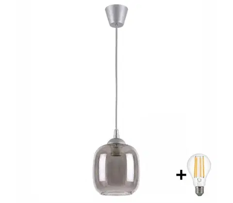 Svietidlá BRILAGI - LED luster na lanku R GLASS 1xE27/60W/230V pr. 14 cm strieborná/dymová šedá NSTK7758+TK8612A