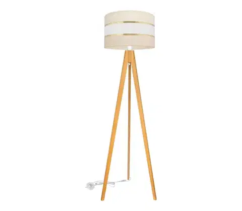 Lampy  Stojacia lampa HELEN 1xE27/15W/230V krémová/zlatá/dub S-D D+WT+0804-25 EC+GO+MAT