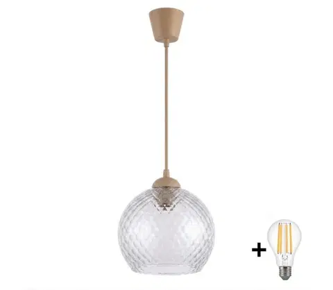 Svietidlá BRILAGI - LED luster na lanku R GLASS 1xE27/60W/230V priemer 25 cm béžová/dymovo-sivá NSTK7486+TK8619A