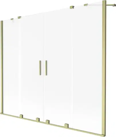 Sprchové dvere MEXEN/S - Velar Duo dvojkrídlová posuvná vaňová zástena 200 x 150 cm, dekor, zlatá kartáčovaná 896-200-000-32-55