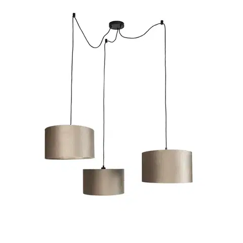 Závesné svietidlá Závesná lampa čierna s sivohnedým tienidlom 35cm 3-Lights - Cava