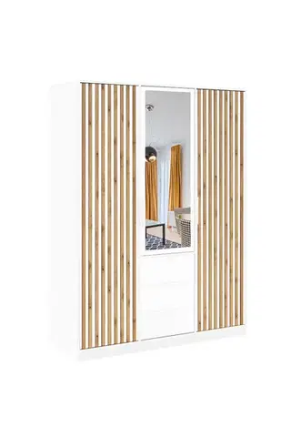 Šatníkové skrine INDI LUX  3D satnikova skrina, biela so zrkadlom