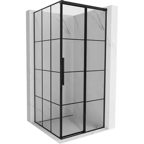 Sprchovacie kúty MEXEN/S - Rox sprchovací kút posuvný pravá 90 x 90, čierna kratka, čierna 8C2-090-090-70-77-P
