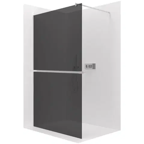 Držadlá k vani CERANO - Sprchová zástěna Walk-in Onyx Cube L/P - 8 mm + polička/držák na ručníky - hranatá vzpěra - chrom, grafitové sklo - 120x200  CER-8050BD638