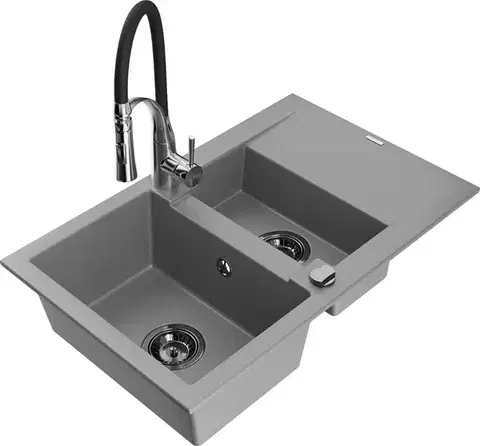 Kuchynské drezy MEXEN/S MEXEN/S - Gaspar granitový drez 1.5 s odkvapkávačom vrátane batérie Aster, šedá 6507-71-73450-07-B
