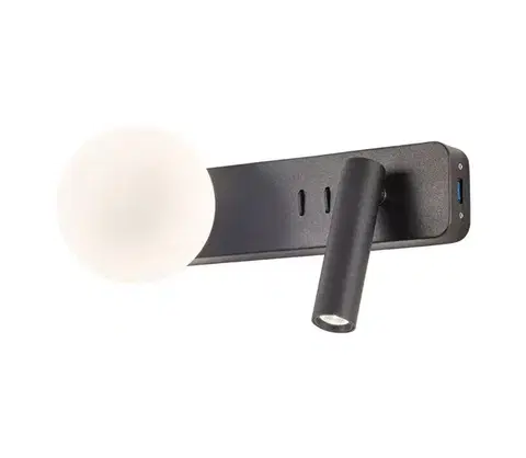 Svietidlá Redo 01-2994 - LED nástenné svietidlo OASIS LED/3W/230V+1xG9/10W USB CRI 90 čierna 01-2994