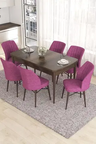 Jedálenské sety Extendable Dining Table & Chairs Set (7 Pieces) Eva - Baroque, Purple