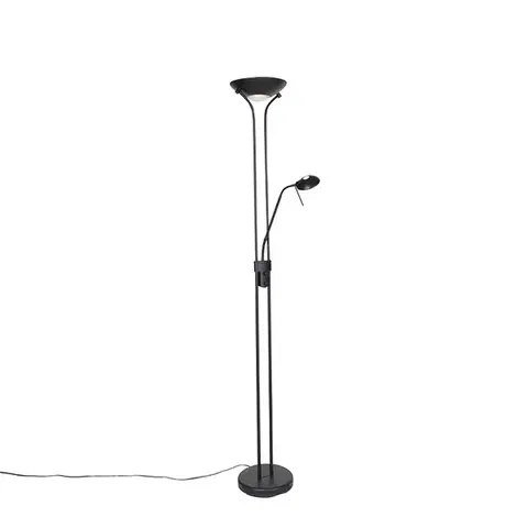 Stojace lampy Moderná stojaca lampa čierna s lampou na čítanie vrátane LED s tlmením na teplé - Diva