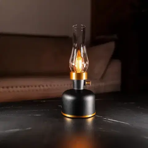 Lampy do obývačky Stolová lampa OLIA USB IP44 čierna