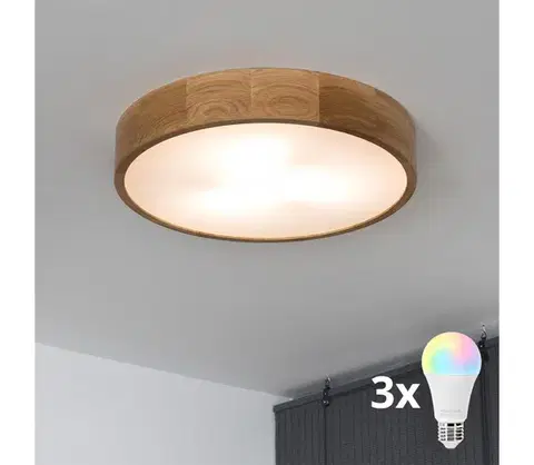 Svietidlá BRILAGI - LED RGBW stmievateľné stropné svietidlo CARVALHO 3xE27/12W/230V dub, priemer 47,5 BG0738+3xAI0819