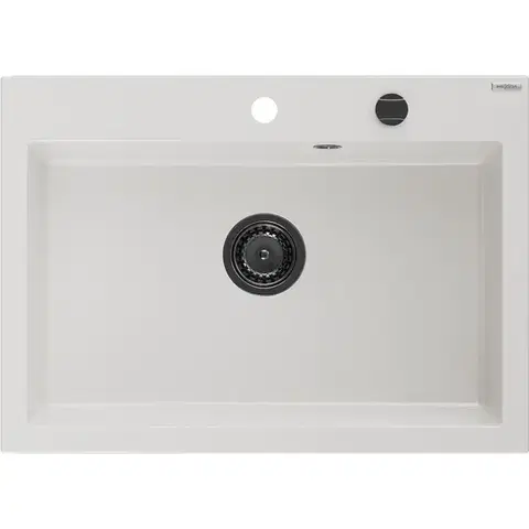 Kuchynské drezy MEXEN/S MEXEN/S - Elix granitový drez 1-miska 700 x 500 mm, biela, sifón čierna 6526701005-20-B