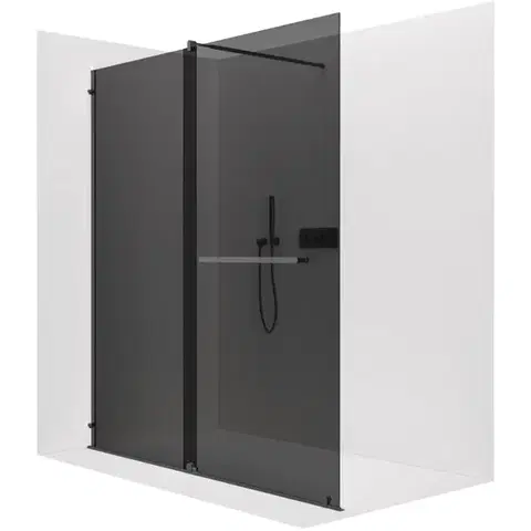 Sprchové dvere CERANO - Sprchová zástena Walk-in Medin Ľ/P - 8 mm - čierna matná, grafitové sklo - 160x195 - dvojdielna posuvná CER-478054