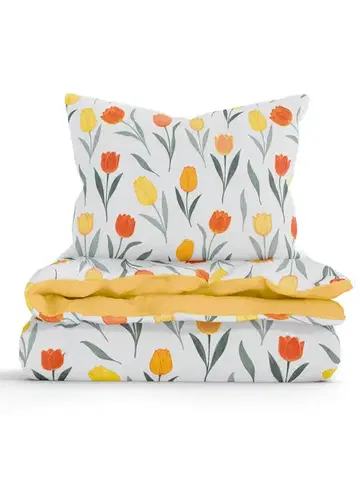 Obliečky MKLozkoviny.sk Francúzske bavlnené obliečky Renforcé - Kvety tulipánov oranžové - 220 × 200 cm - 70 x 90 cm