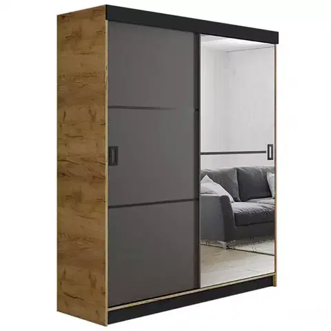 Spálňové šatníkové skrine Skriňa Retro 138 2L craft / Dvierka grafit
