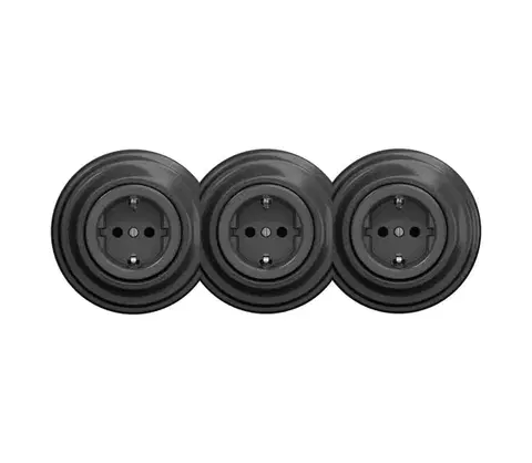 Predlžovacie káble lap - Trojitá retro domová zásuvka s rámikom SCHUKO 230 V, antracitová KA0045+2xKA0044+3xKA0110